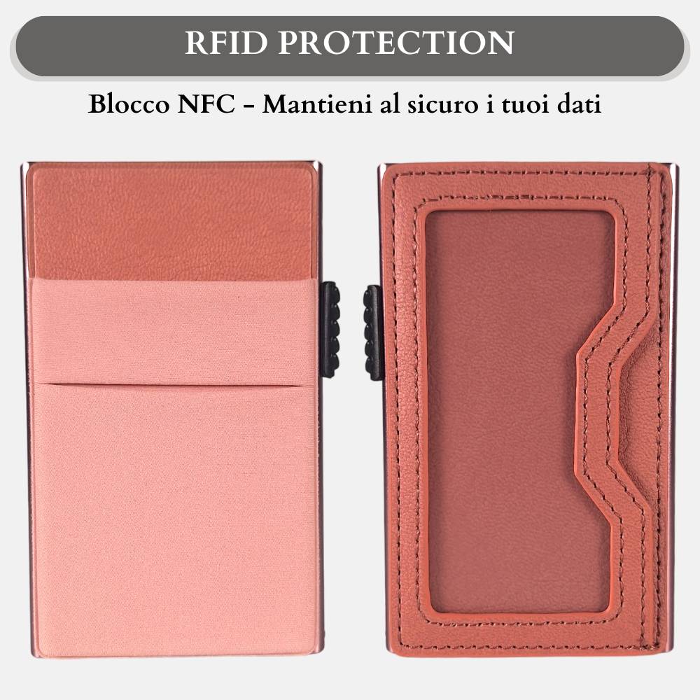 Sei G portacarte in alluminio rosa con tasca elastica - Sei♥G