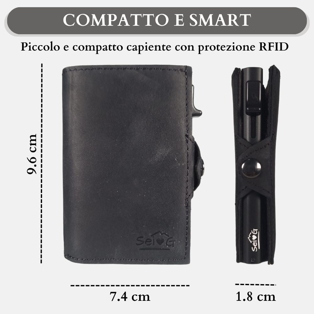 Portacarte safe magnetic nero con custodia in pelle nera - Sei♥G