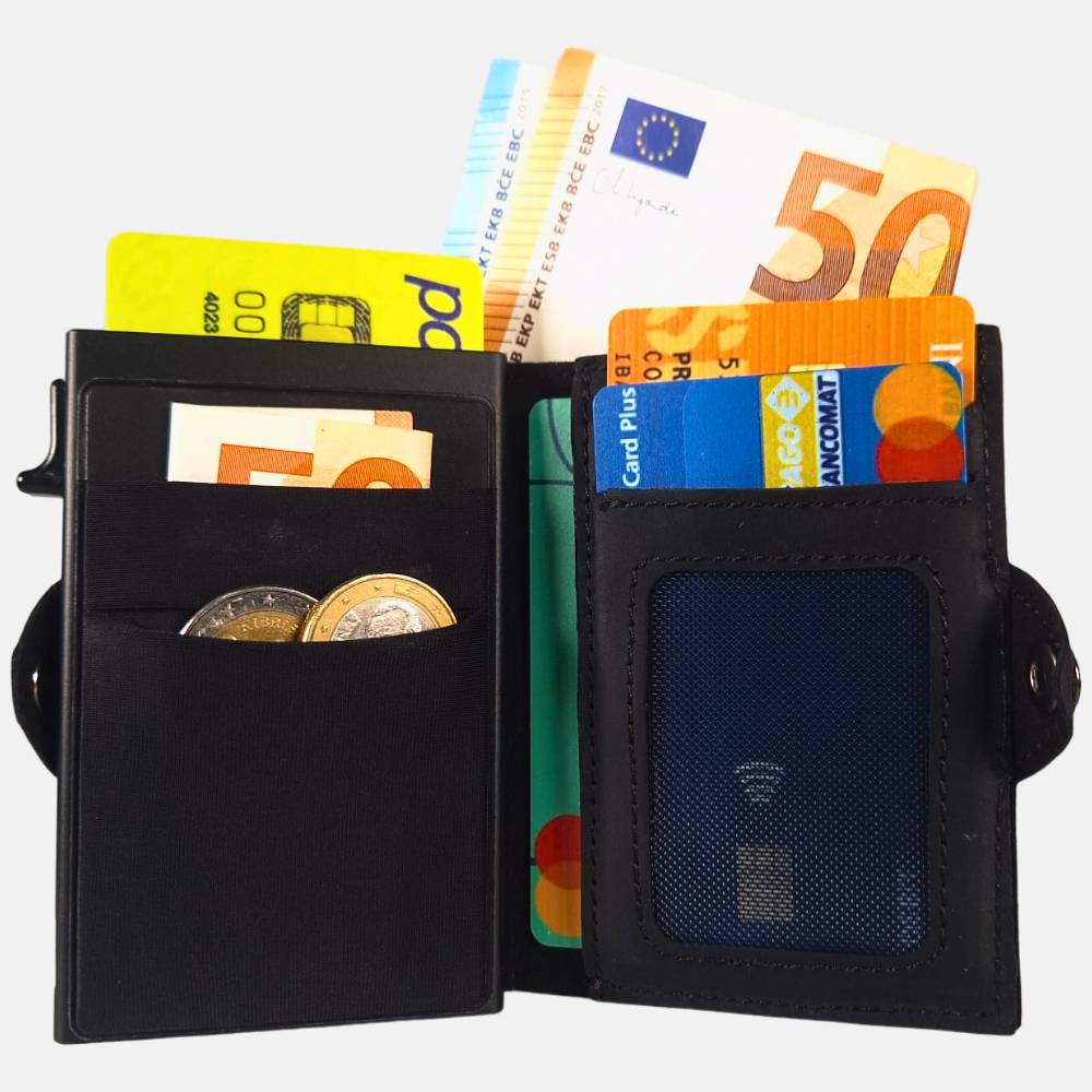 Portacarte safe magnetic nero con custodia in pelle nera - Sei♥G
