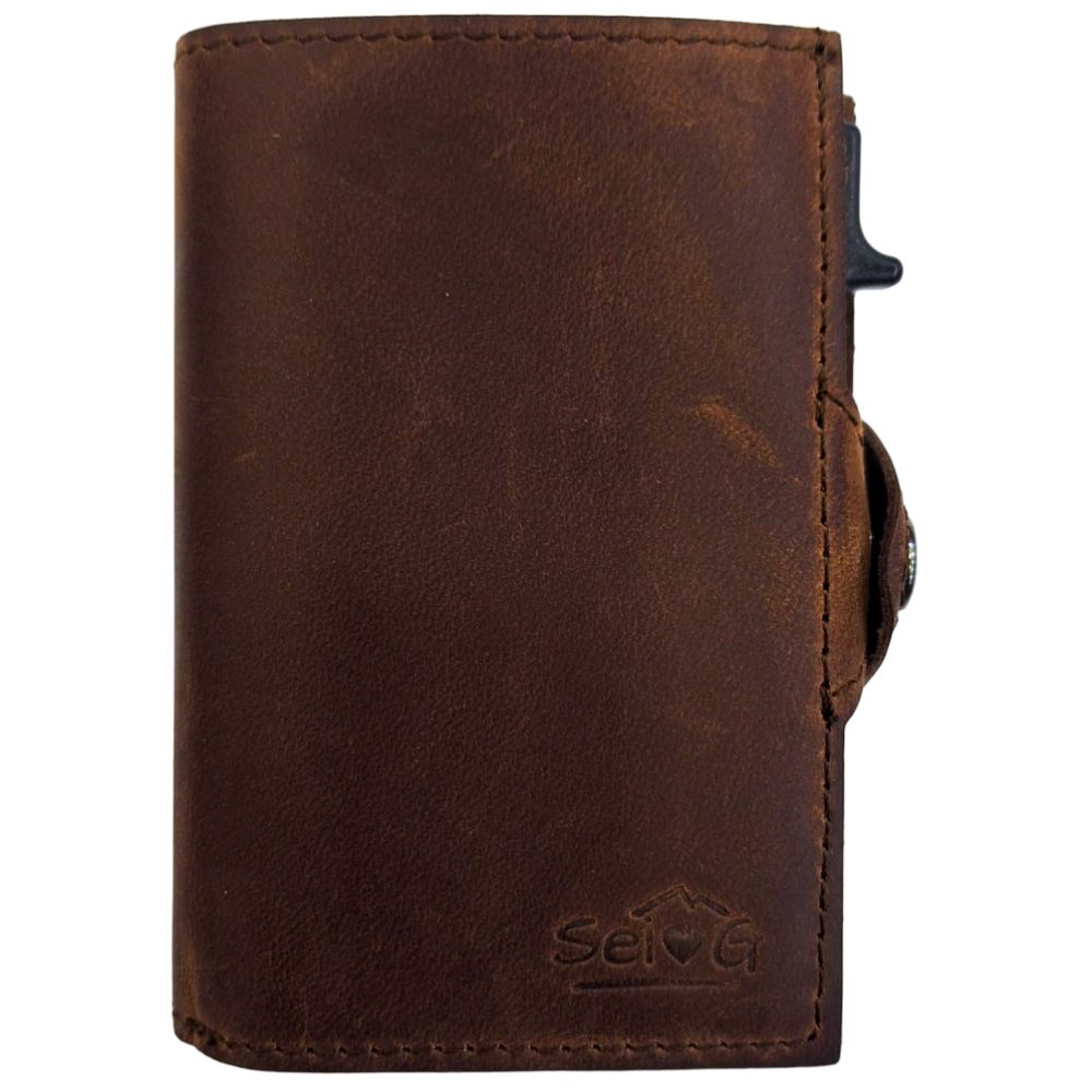 Portacarte safe magnetic silver con custodia in pelle marrone - Sei♥G