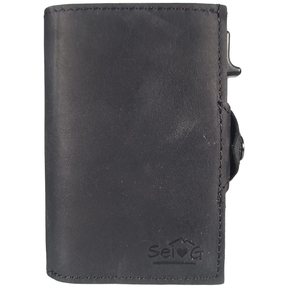 Portacarte safe magnetic nero con custodia in pelle nera - Sei♥G