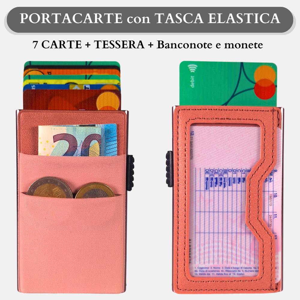 Sei G portacarte in alluminio rosa con tasca elastica - Sei♥G