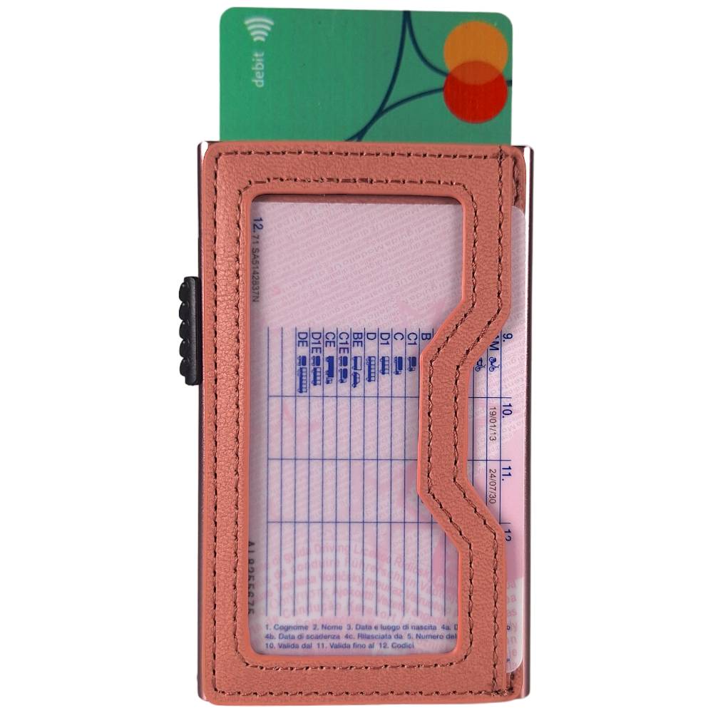 Sei G portacarte in alluminio rosa con tasca elastica - Sei♥G