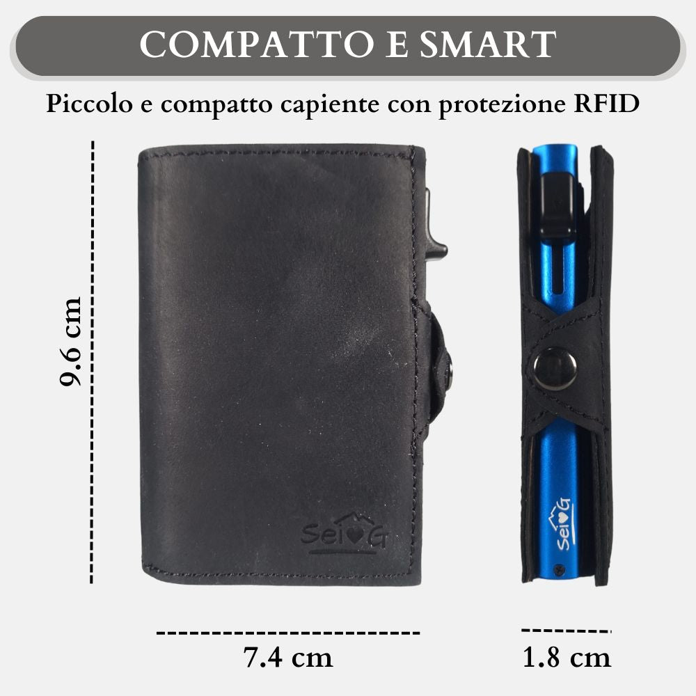 Portacarte safe magnetic royal con custodia in pelle nera - Sei♥G