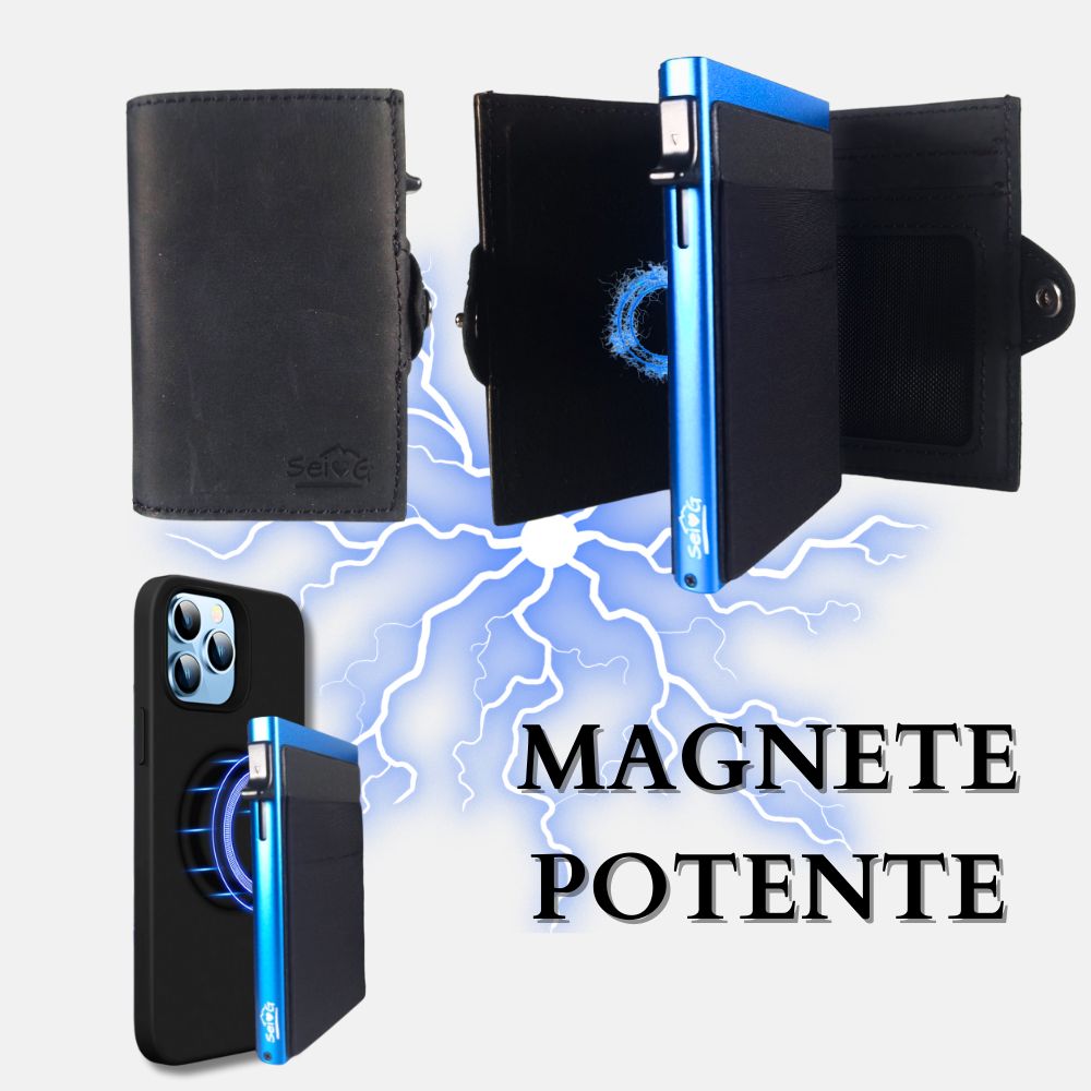 Portacarte safe magnetic royal con custodia in pelle nera - Sei♥G