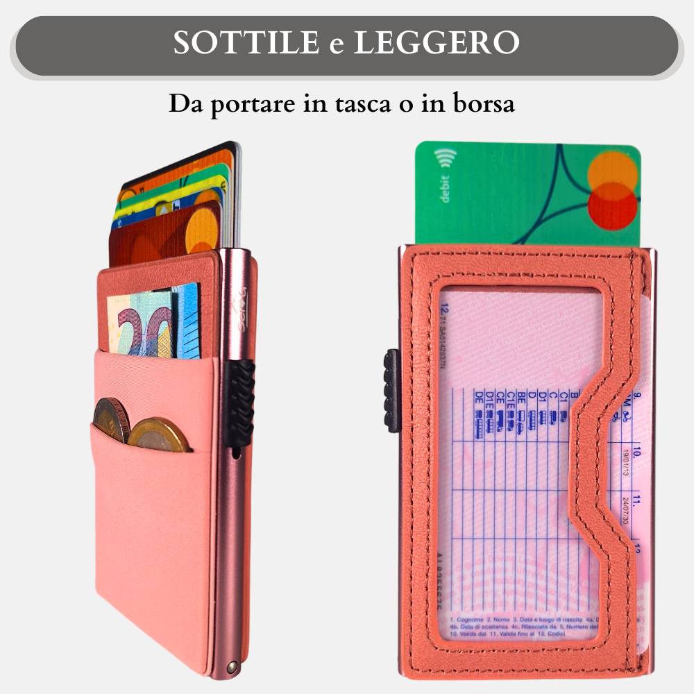 Sei G portacarte in alluminio rosa con tasca elastica - Sei♥G
