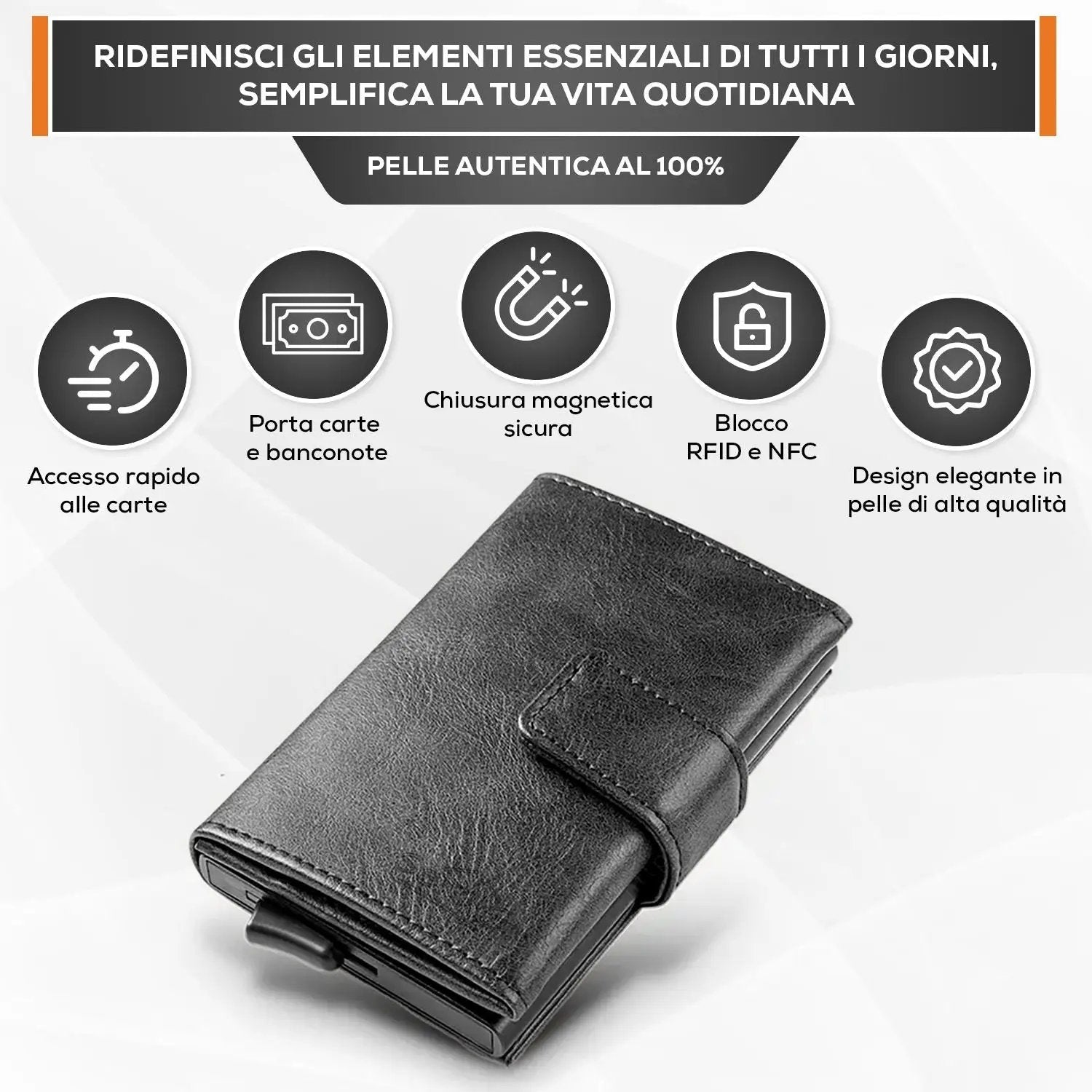 Portafoglio uomo portacarte nero blocco RFID - Sei♥G