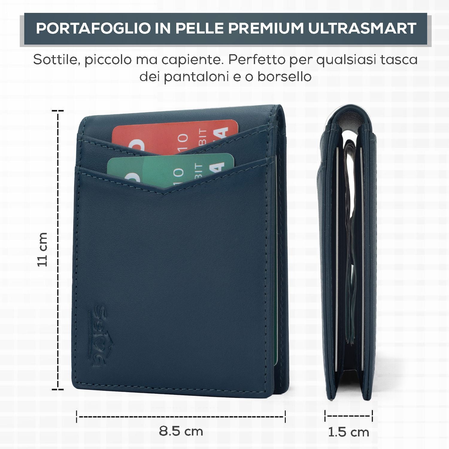 Portafoglio uomo slim blu portacarte RFID - Sei♥G