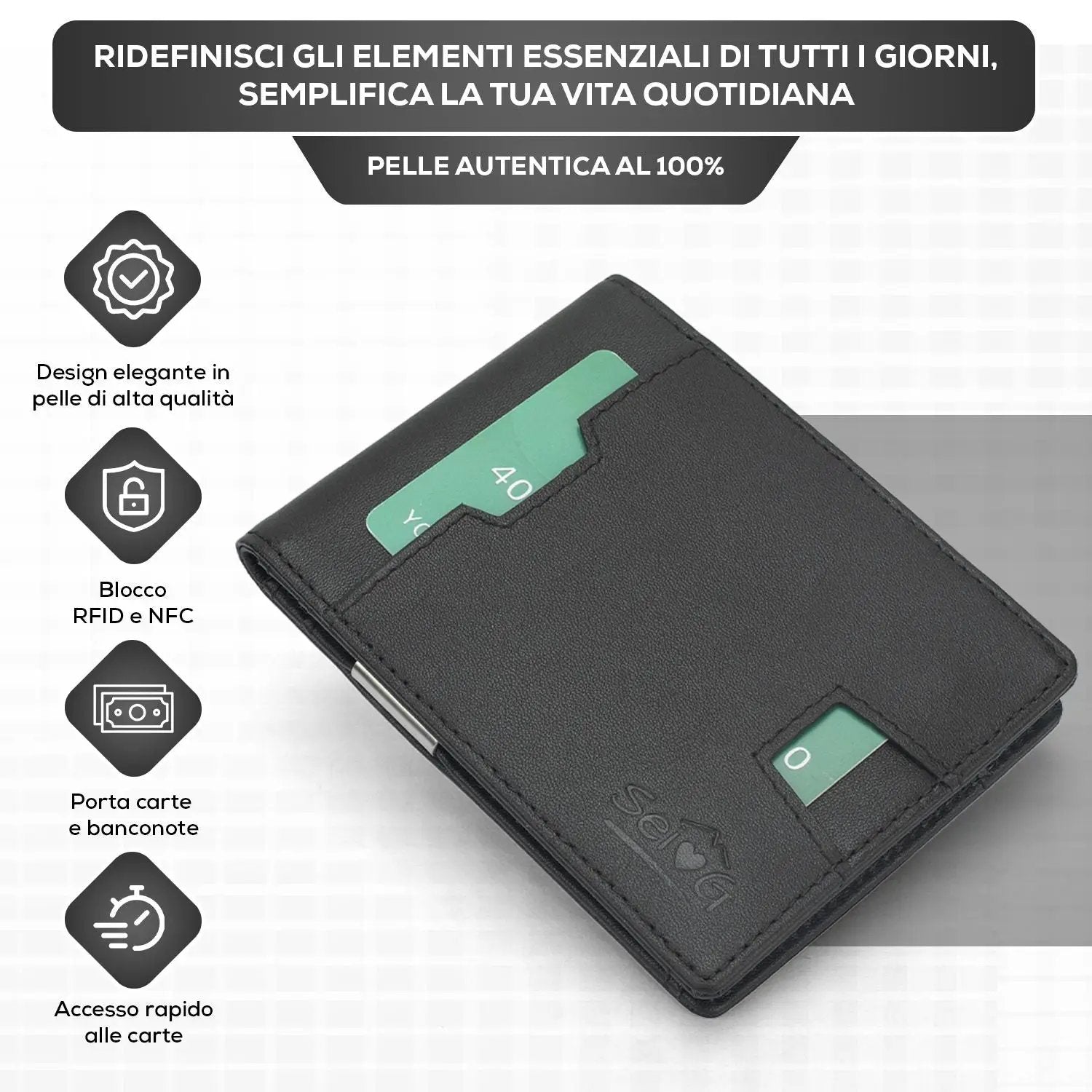 Portafoglio uomo slim nero portacarte RFID - Sei♥G