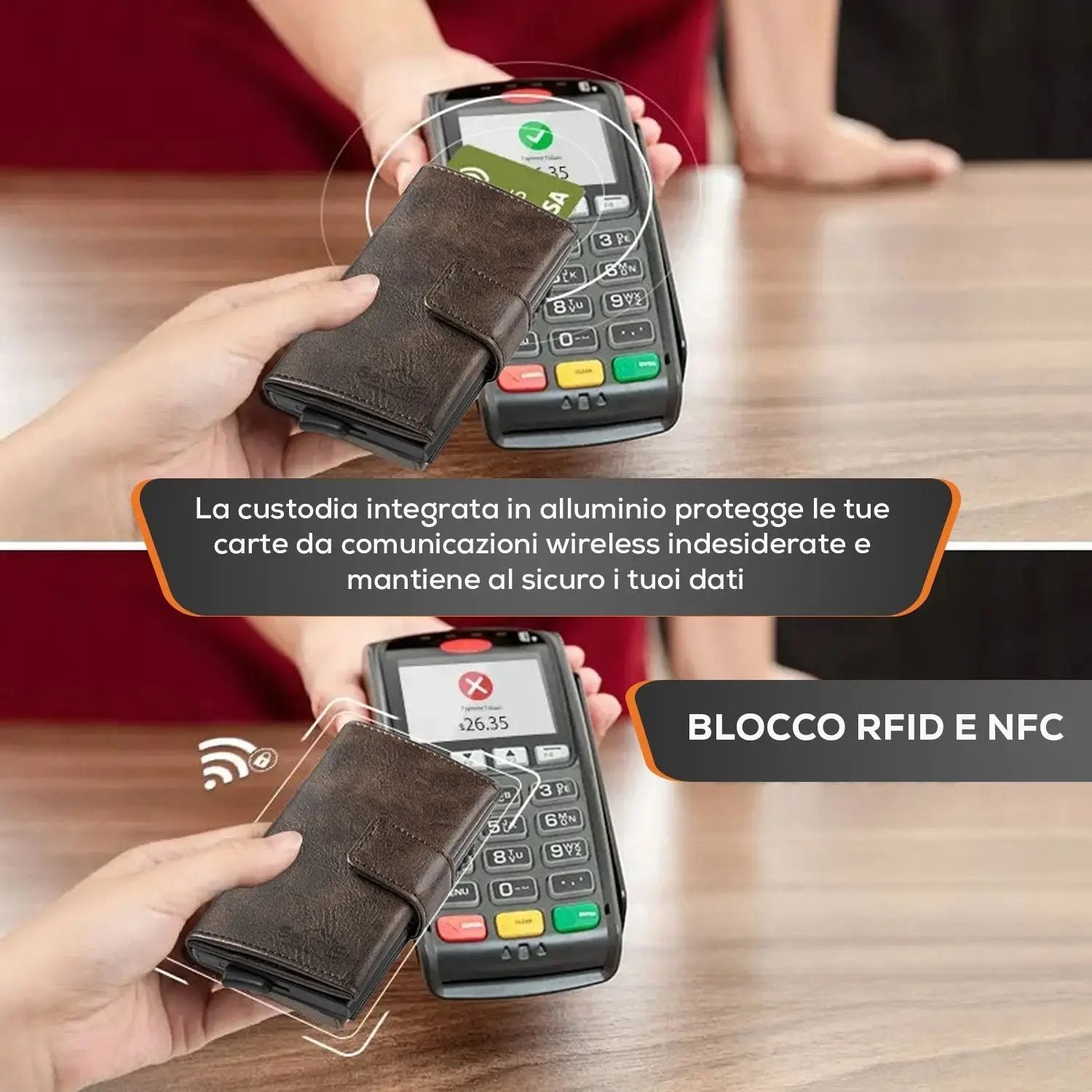Portafoglio uomo portacarte marrone blocco RFID - Sei♥G
