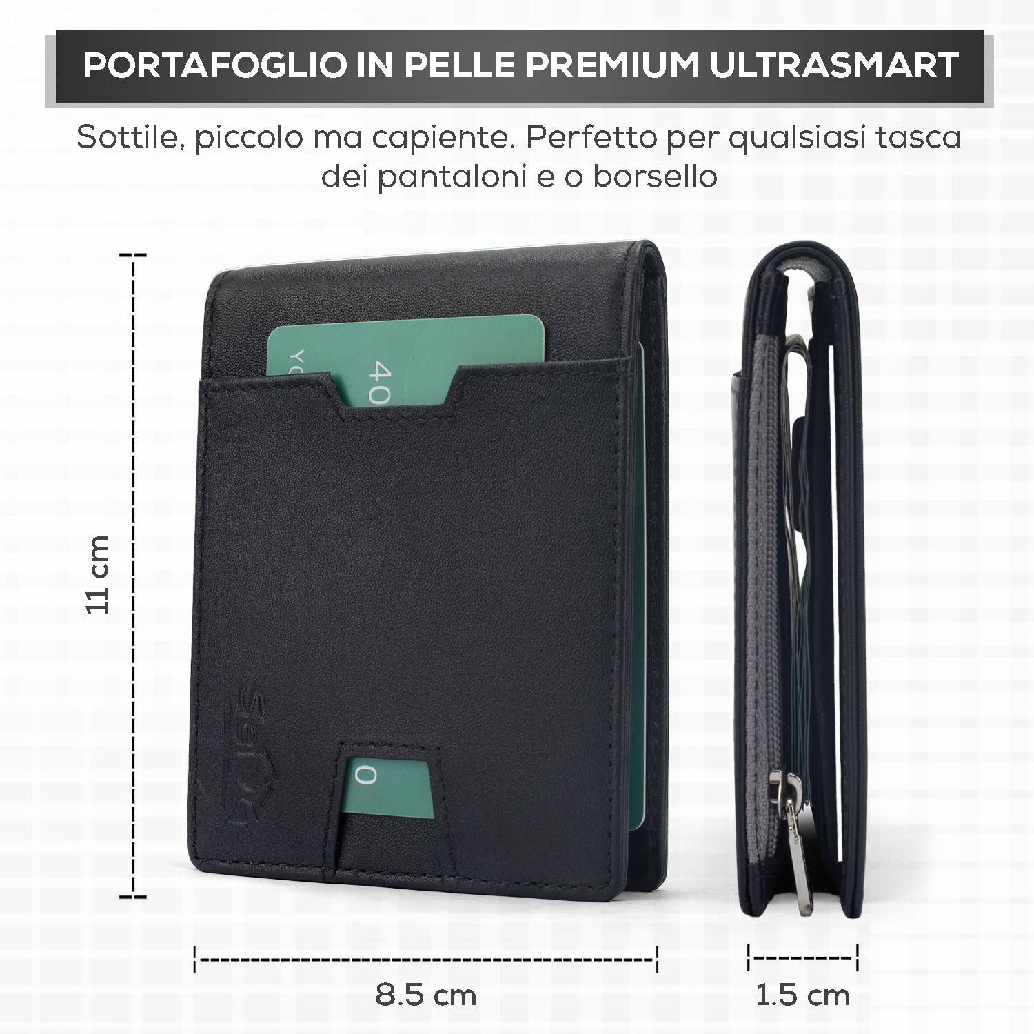 Portafoglio uomo slim nero coin portacarte RFID - Sei♥G