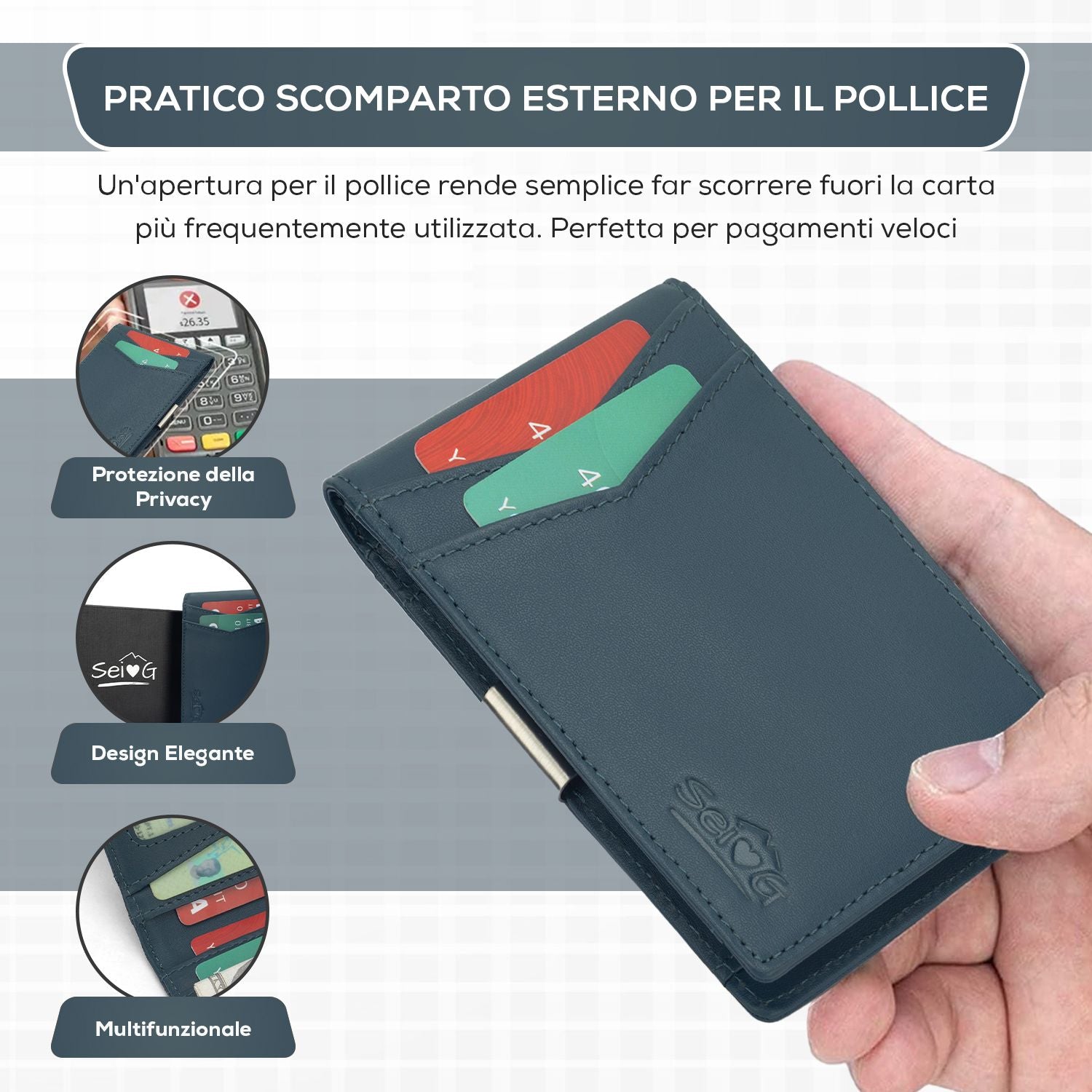 Portafoglio uomo slim blu portacarte RFID - Sei♥G