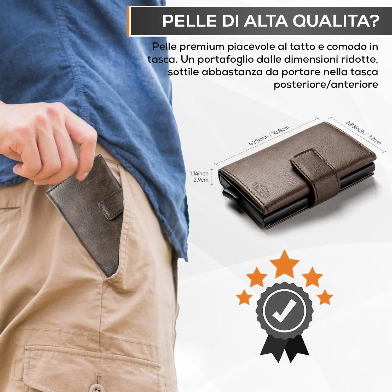 Portafoglio uomo portacarte marrone blocco RFID - Sei♥G