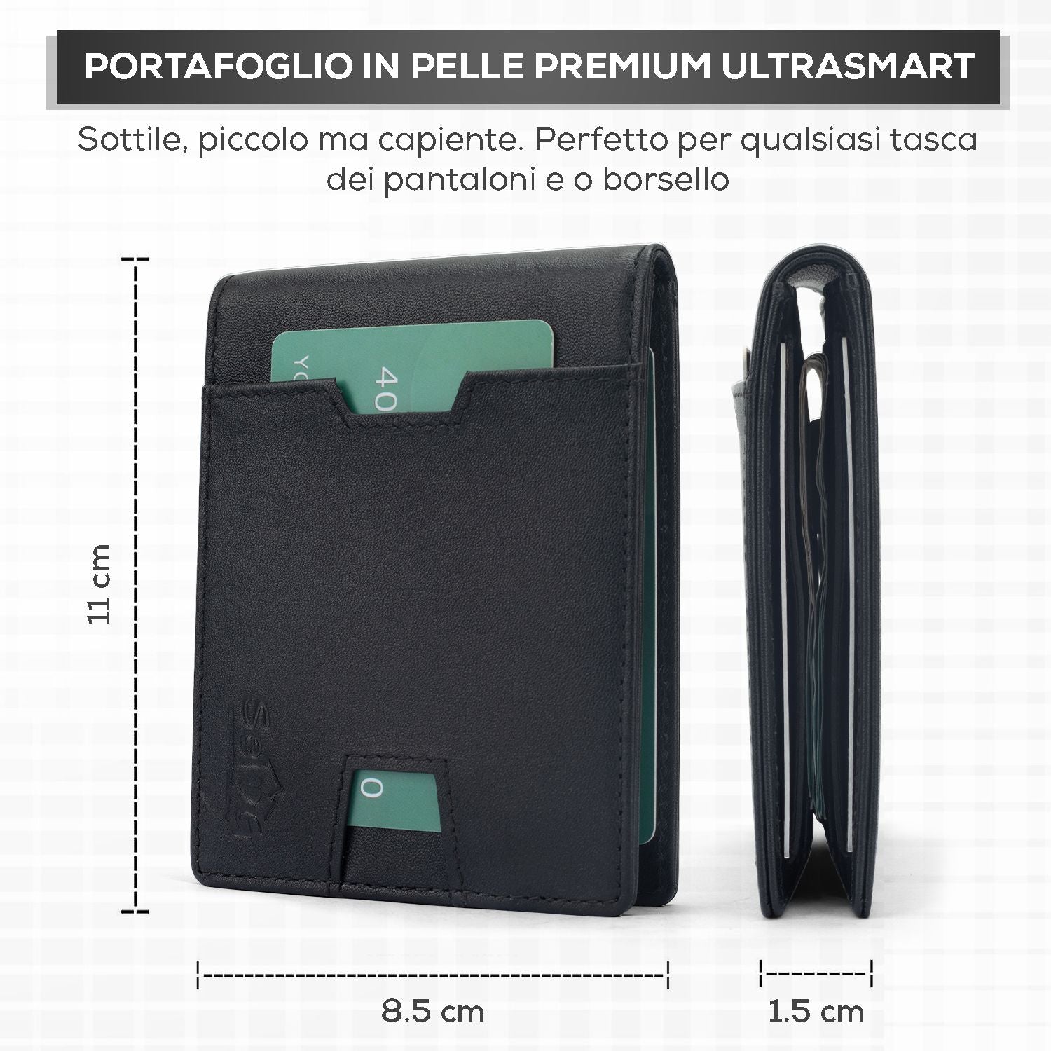 Portafoglio uomo slim nero portacarte RFID - Sei♥G