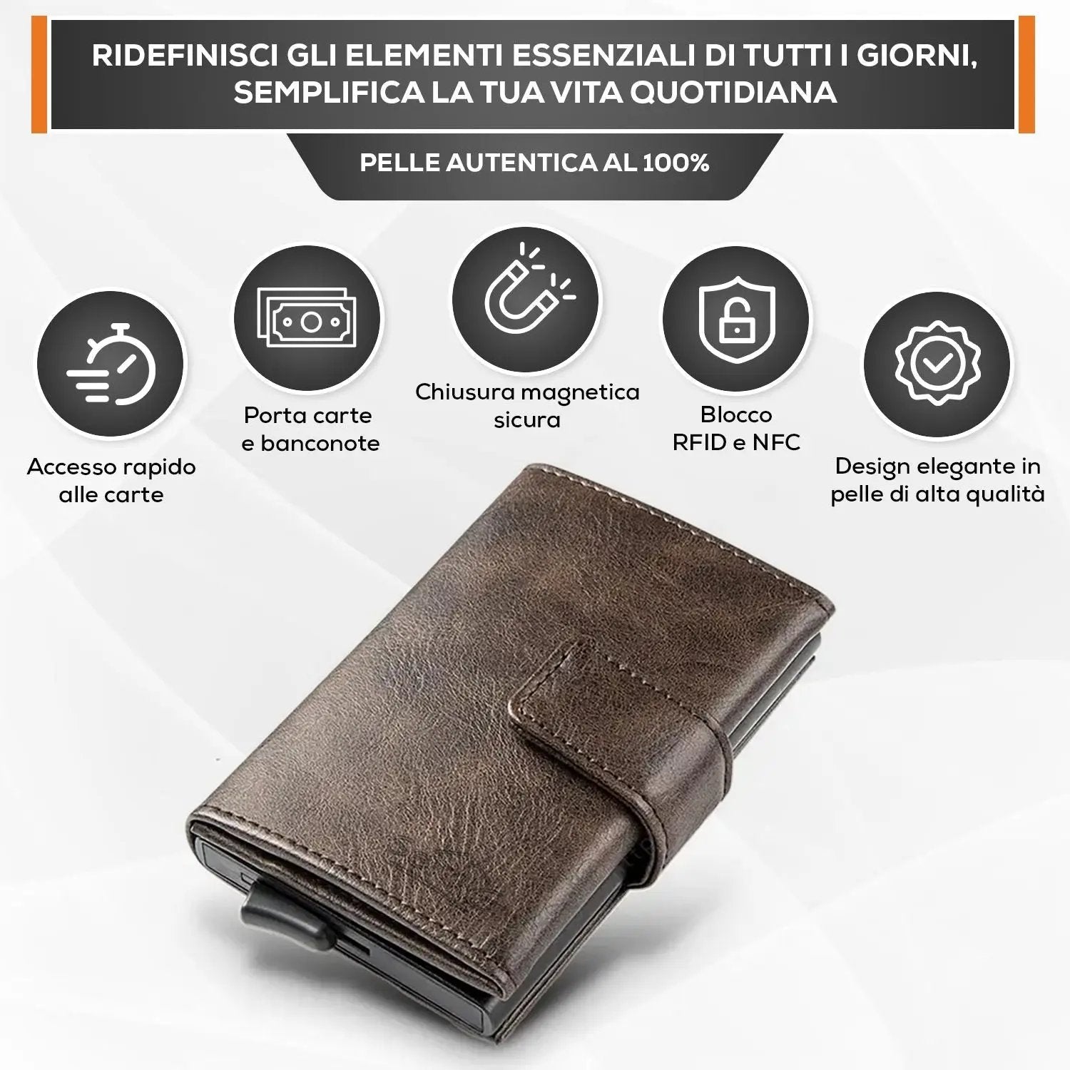 Portafoglio uomo portacarte marrone blocco RFID - Sei♥G