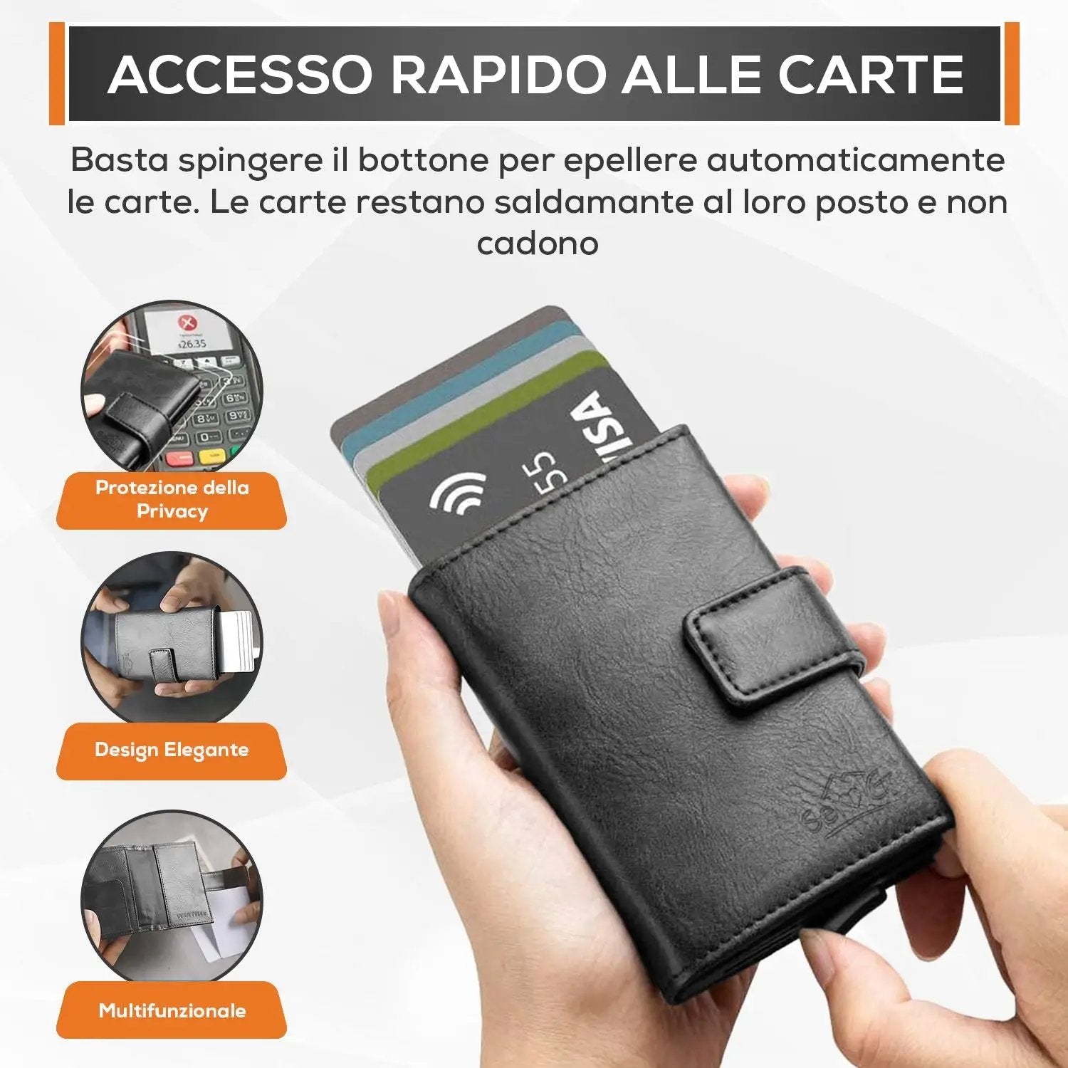 Portafoglio uomo portacarte nero blocco RFID - Sei♥G
