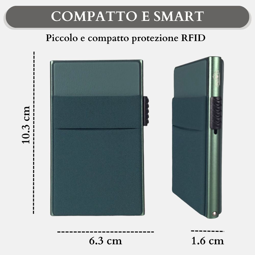 Sei G portacarte in alluminio verde con tasca elastica - Prodotti di Classe