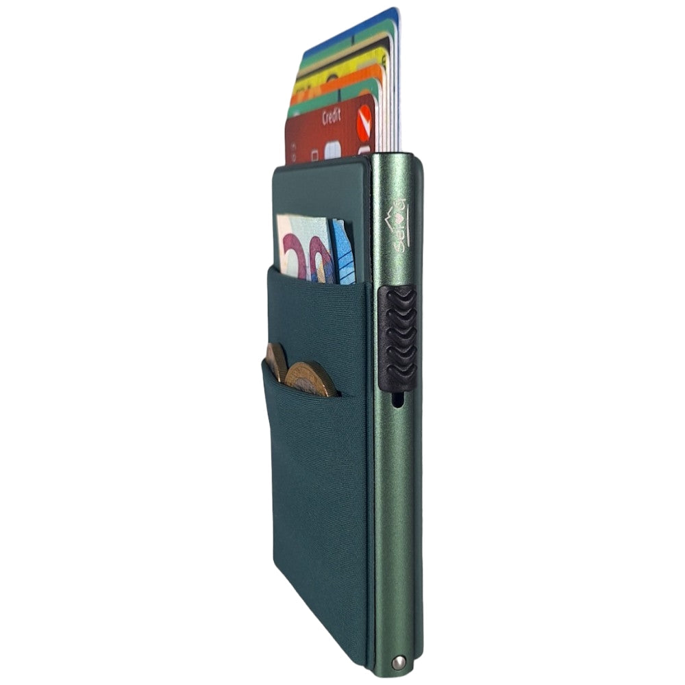 Sei G portacarte in alluminio verde con tasca elastica - Prodotti di Classe