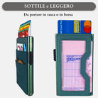 Sei G portacarte in alluminio verde con tasca elastica - Prodotti di Classe