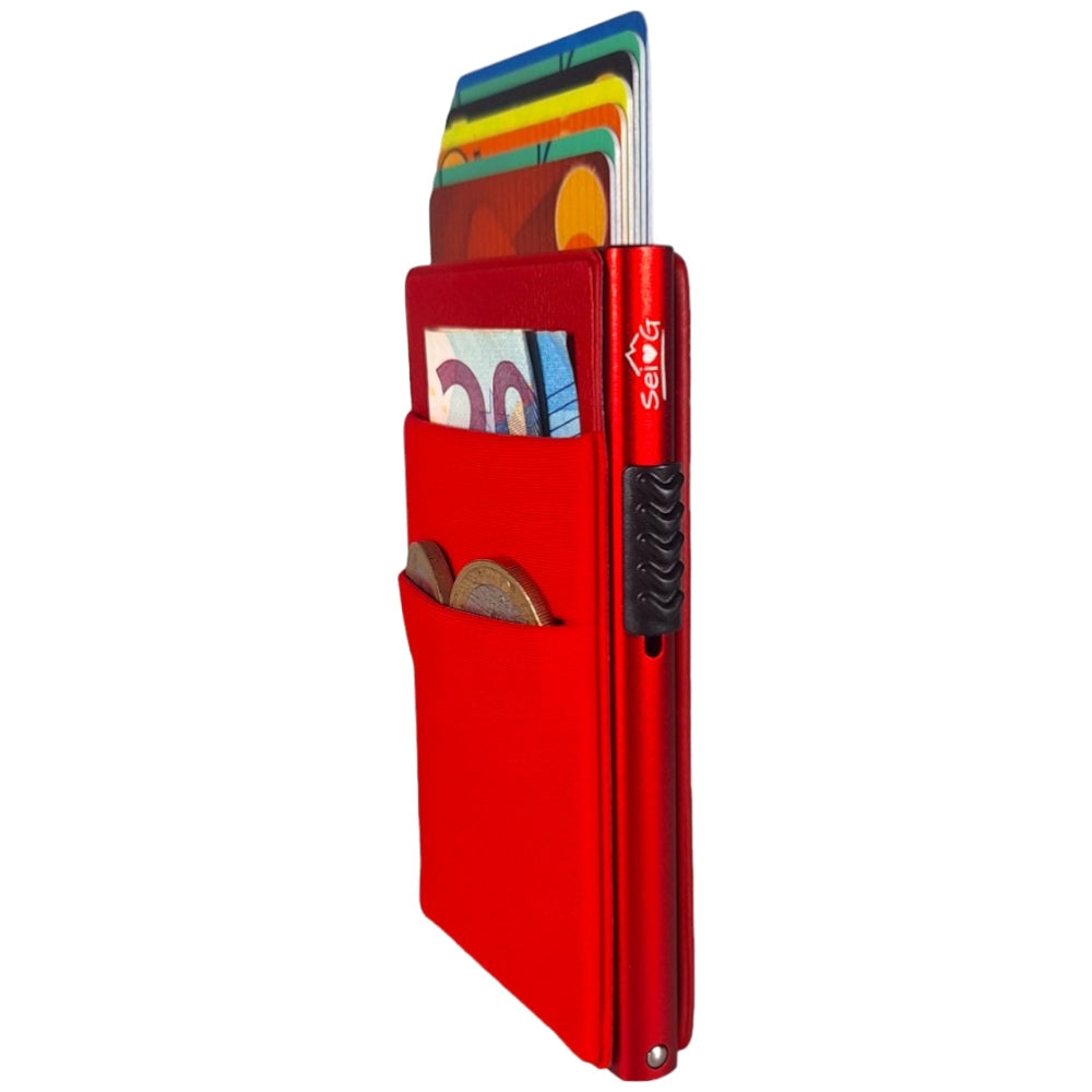 Sei G portacarte in alluminio rosso con tasca elastica - Prodotti di Classe