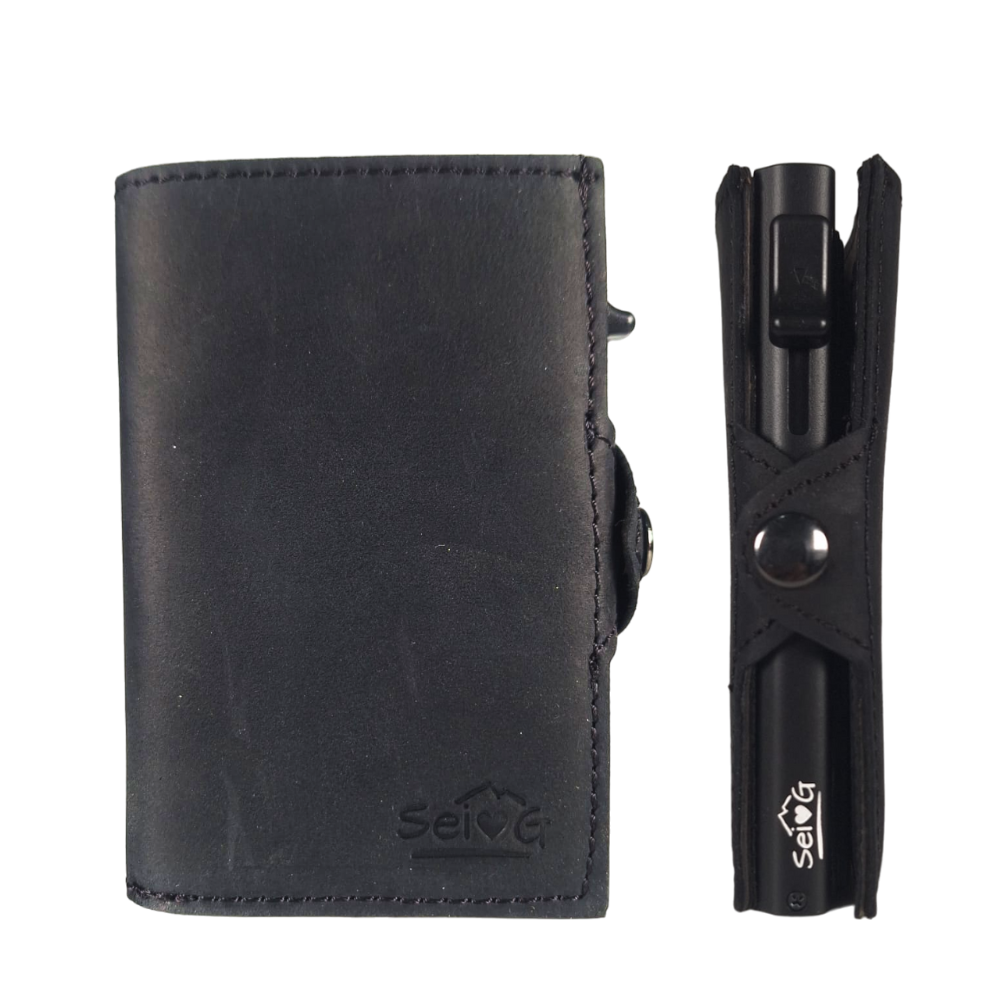 Portacarte safe magnetic nero con custodia in pelle nera - Sei♥G