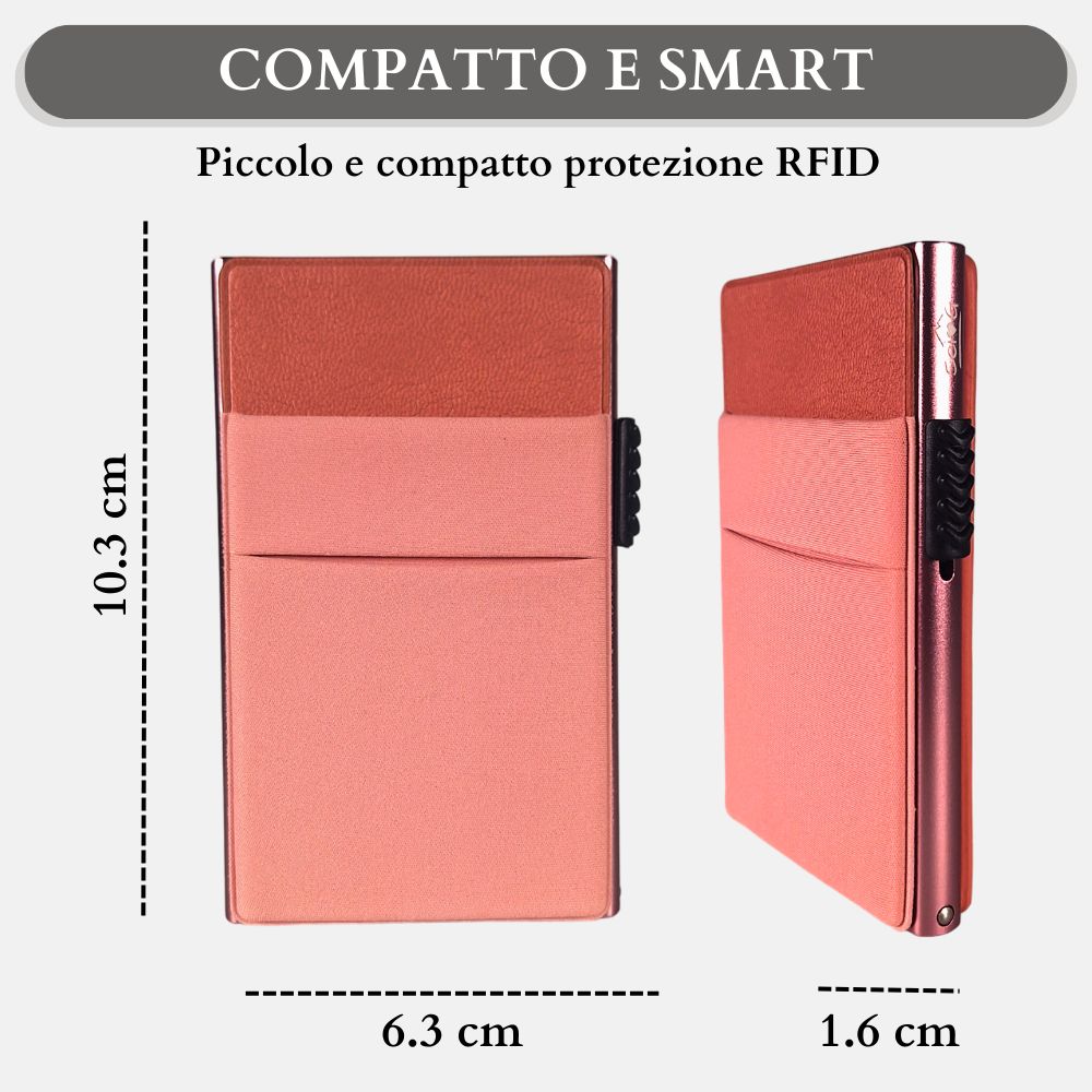 Sei G portacarte in alluminio rosa con tasca elastica - Sei♥G
