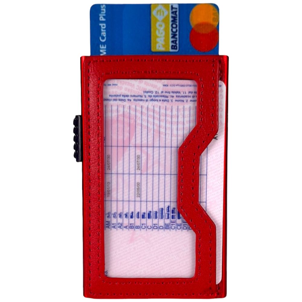 Sei G portacarte in alluminio rosso con tasca elastica - Prodotti di Classe