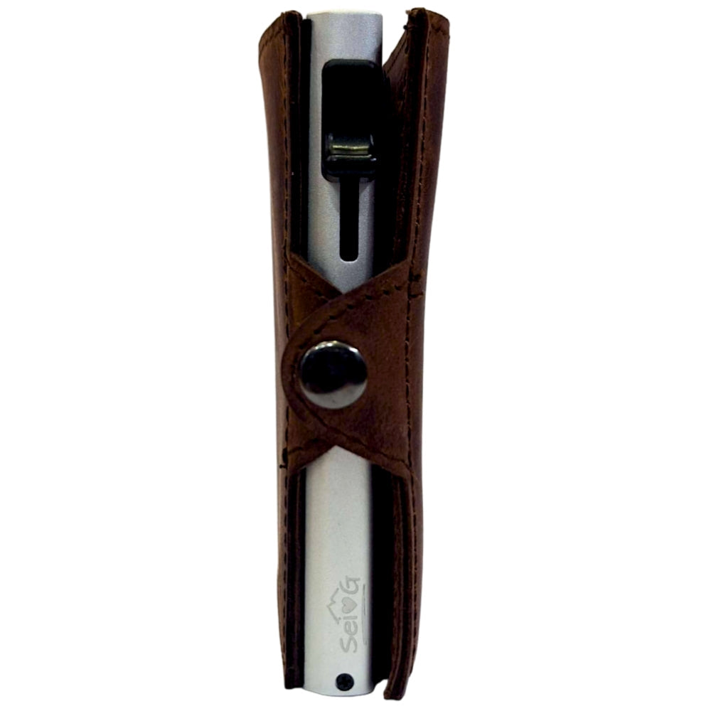 Portacarte safe magnetic silver con custodia in pelle marrone - Sei♥G