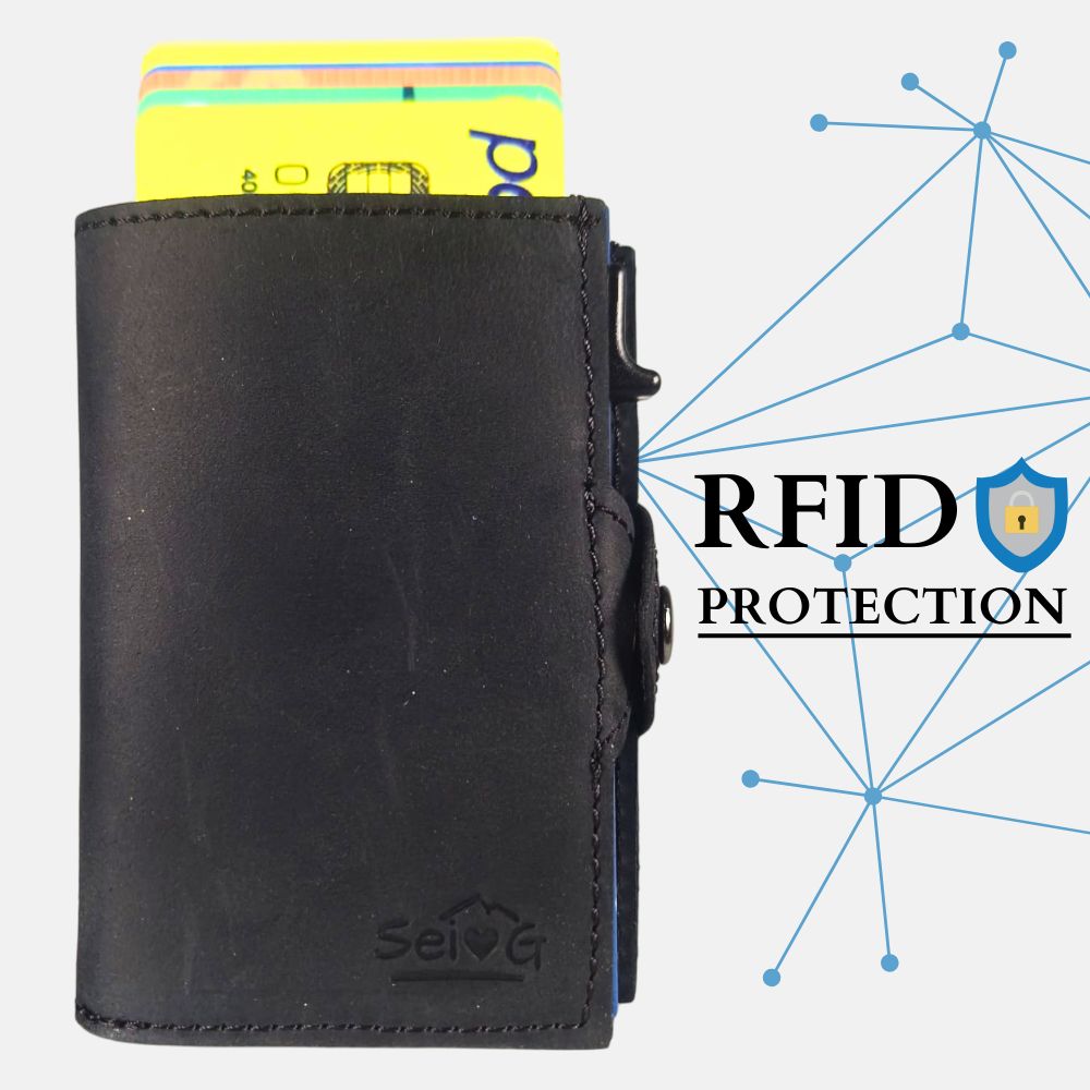 Portacarte safe magnetic royal con custodia in pelle nera - Sei♥G