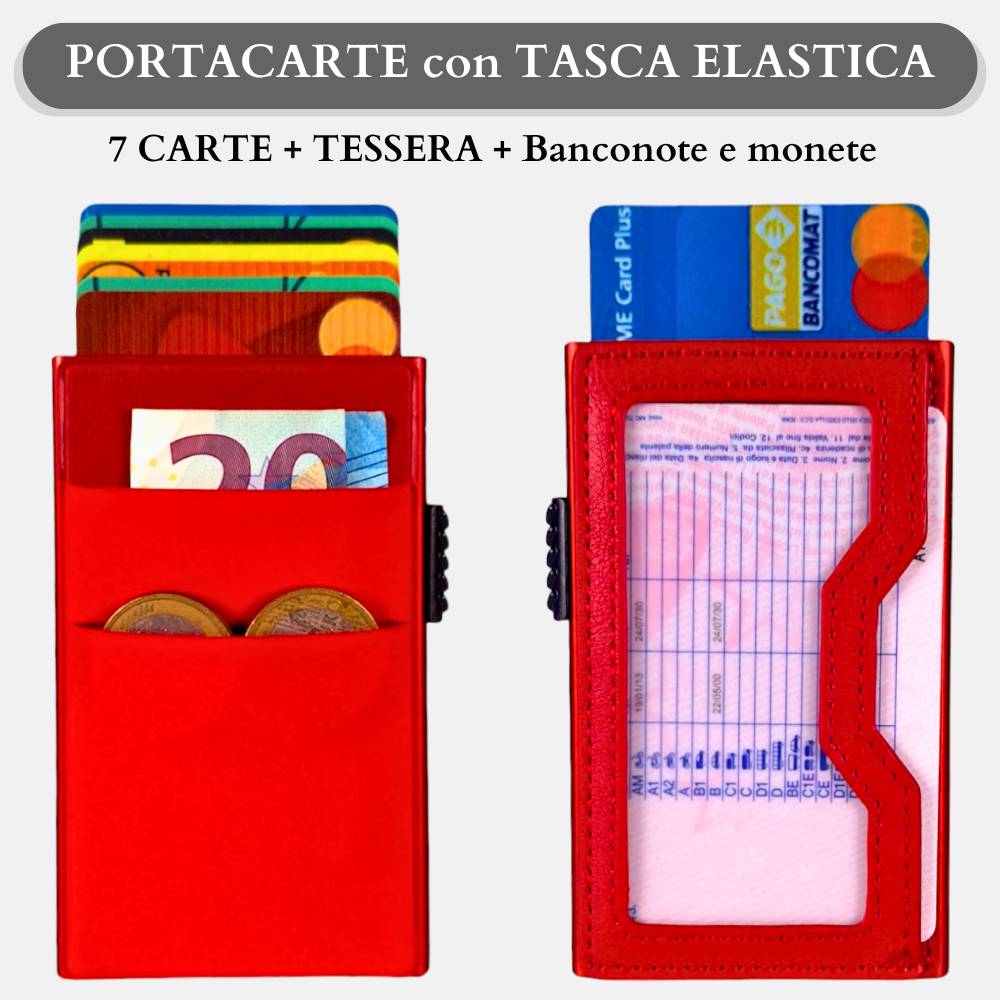 Sei G portacarte in alluminio rosso con tasca elastica - Prodotti di Classe
