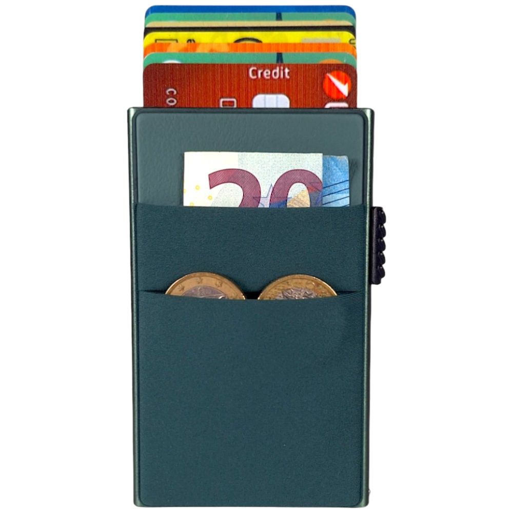 Sei G portacarte in alluminio verde con tasca elastica - Prodotti di Classe
