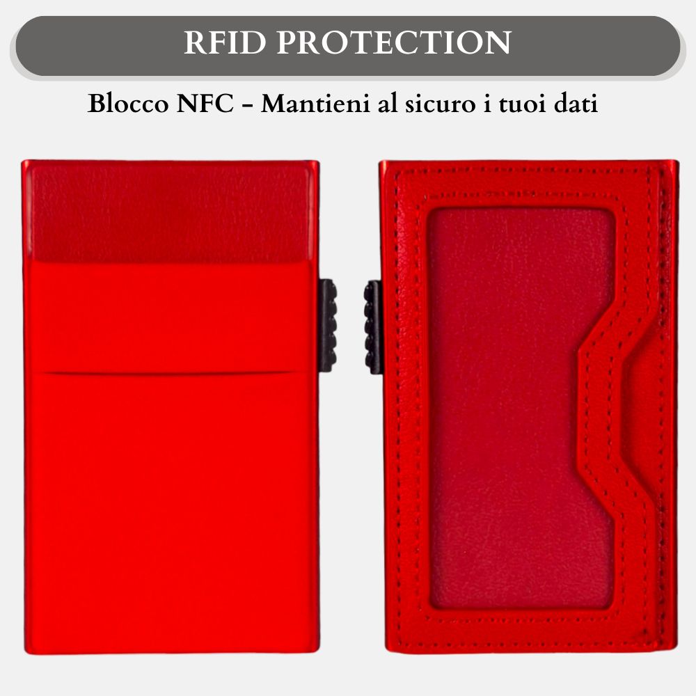 Sei G portacarte in alluminio rosso con tasca elastica - Prodotti di Classe