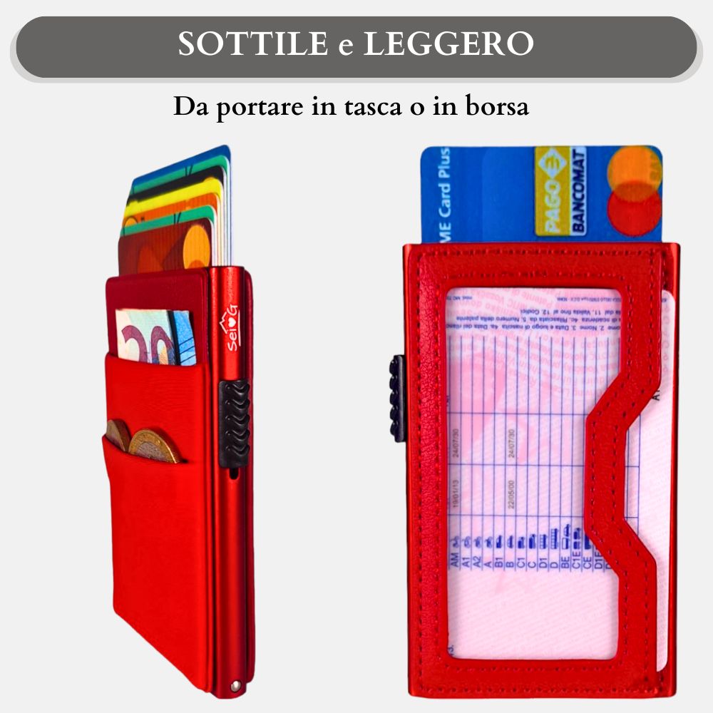 Sei G portacarte in alluminio rosso con tasca elastica - Prodotti di Classe