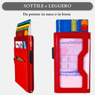 Sei G portacarte in alluminio rosso con tasca elastica - Prodotti di Classe