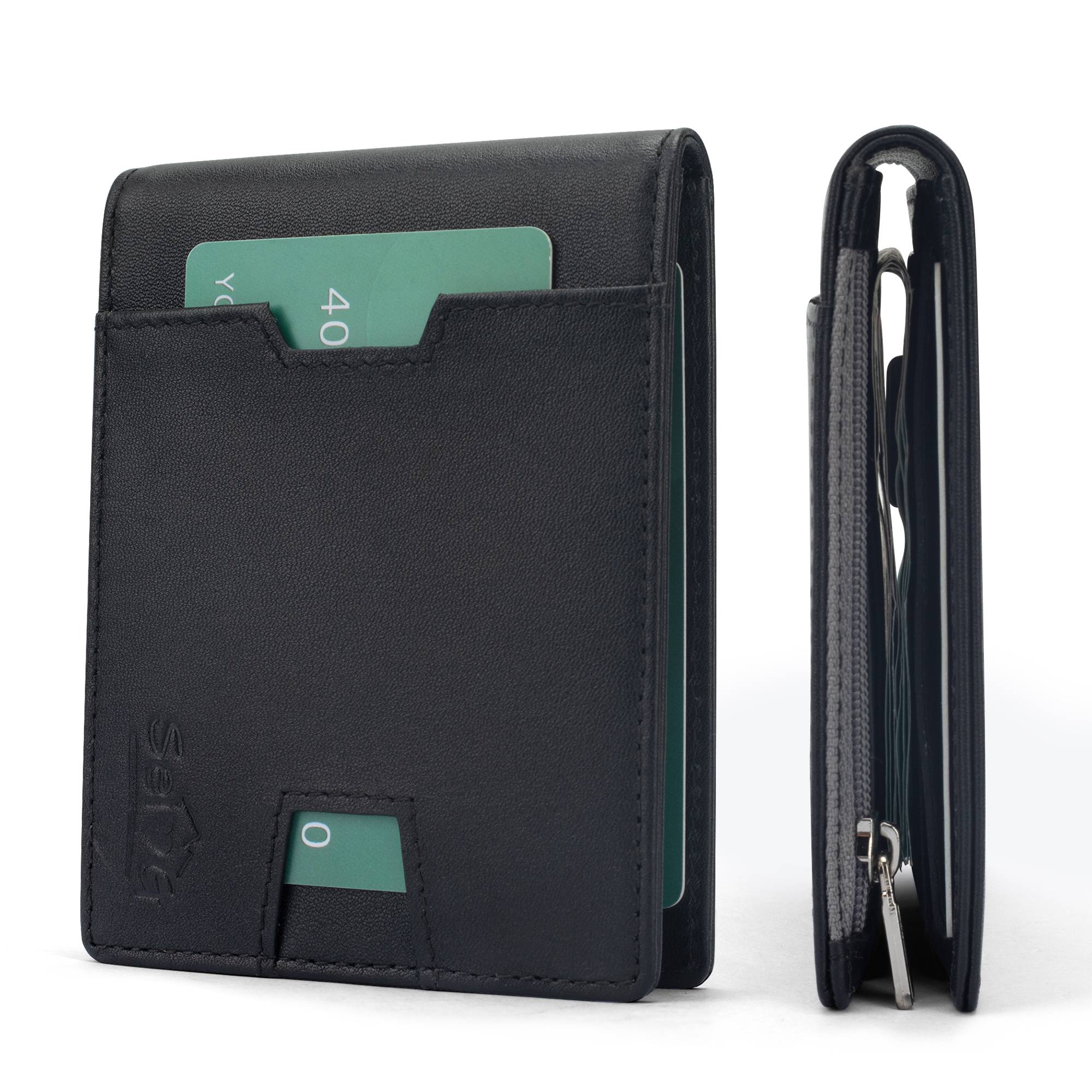 Portafoglio Sottile In Pelle Vero RFID KORUMA | Portacarte Con Blocco Antiscansione, 11x7,4 Cm, Nero